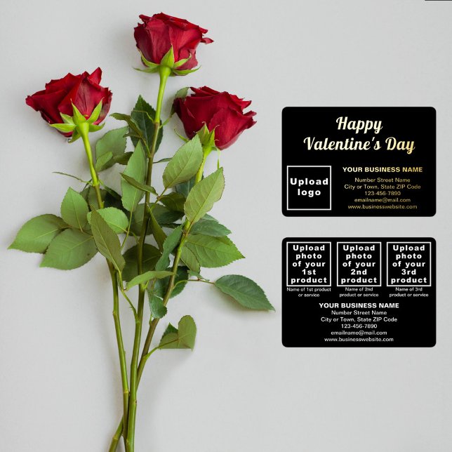 Black Business Brand on Valentine Rectangle Foil Holiday Card (Black business brand on Valentine rectangle foil holiday card. Front and back sides.)