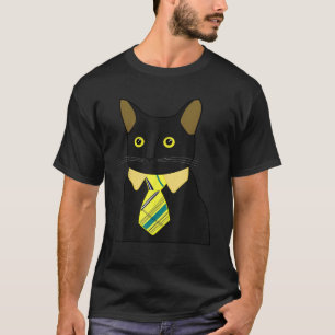 Black Business Cat Kitten with Yellow Tie  Tee  fo