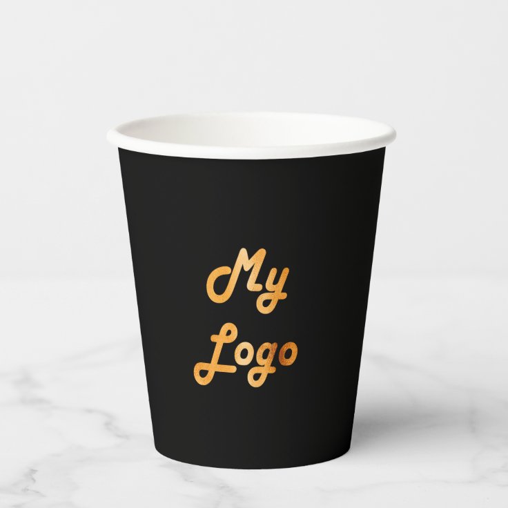 Black business corporate logo qr code paper cups | Zazzle