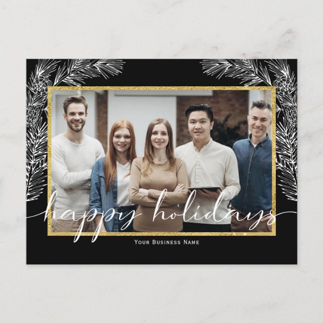 Black Business Happy Holiday postcard with photo (Front)