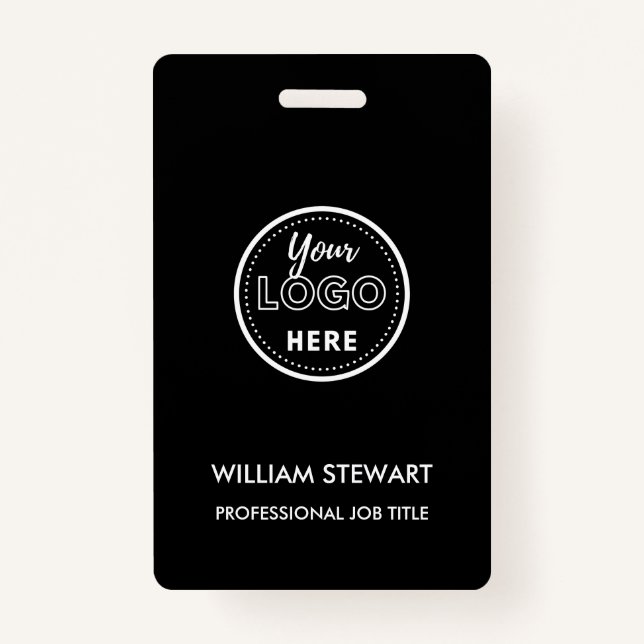 Black Business Logo Company Employee Modern Staff ID Badge (Front)