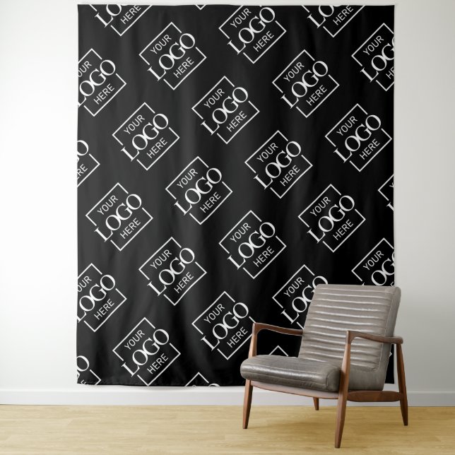 Black Business Logo Pattern Trade Show Backdrop Tapestry (In Situ)