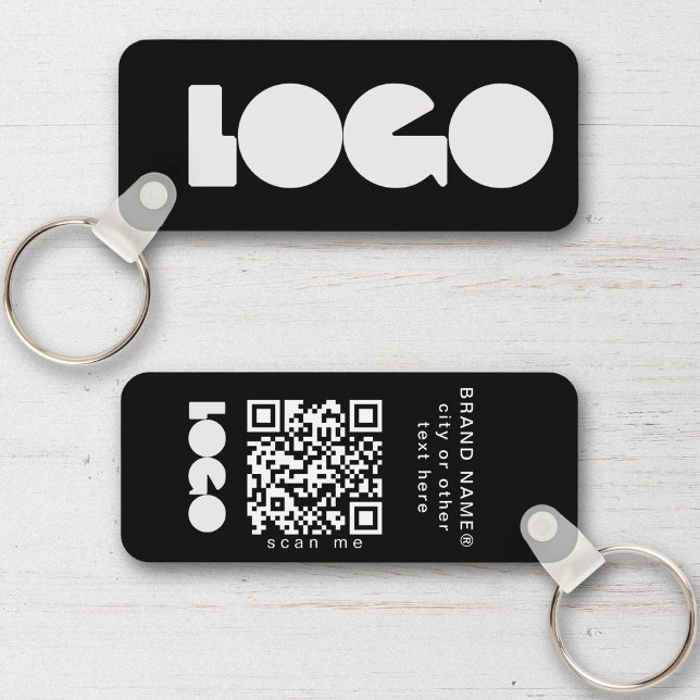 Black Business Logo & QR Code, Company  Horizontal Key Ring (Creator Uploaded)