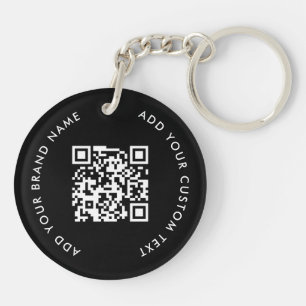 Black Business Logo QR Code Employee Keychain