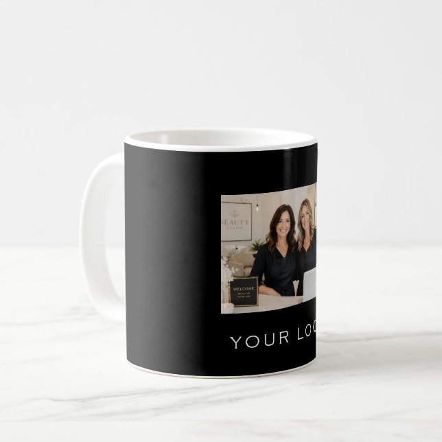 Black business logo rectangular photo coffee mug (Front Left)