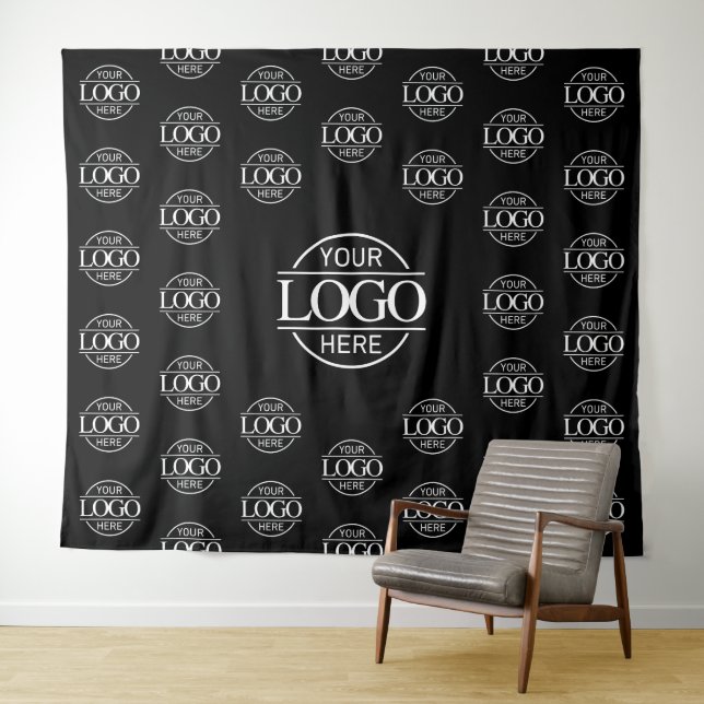 Black Business Logo Step & Repeat Backdrop Banner Tapestry (In Situ (Horizontal))