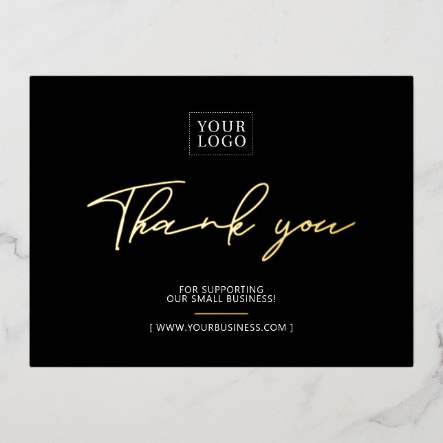 Black Business Logo Thank you Package Insert Foil Invitation Postcard (Front)