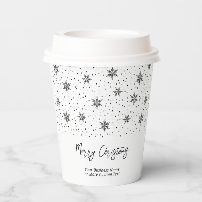 Black | Business Logo Winter Christmas Holiday Paper Cups (Back)
