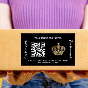 Black business name gold crown qr code rectangular sticker