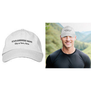 Black Business Name on Adjustable White Embroidered Hat
