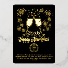 Black Business New Year 2026 Champagne Gold Foil Holiday Card