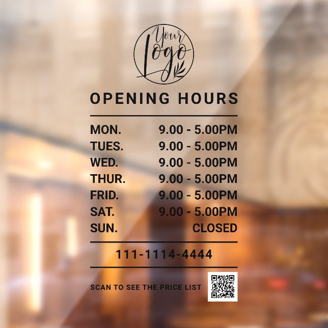 Black Business opening hours logo and qr code (Sheet 2)