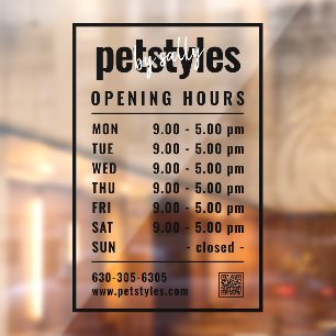 Black Business Opening Hours Logo and QR Code