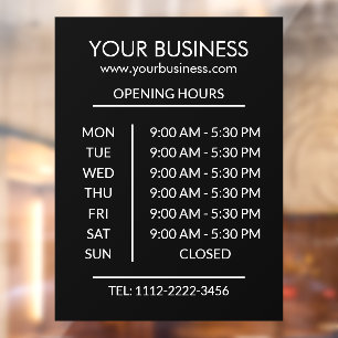 Black Business opening hours White Text