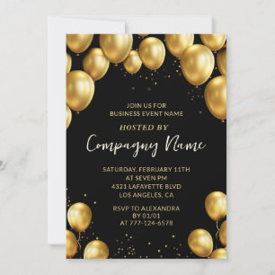 Black Business party invite Balloons Confetti