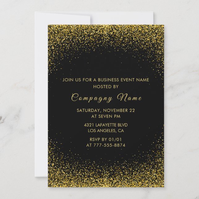 Black Business party invite Gold Glitter (Front)