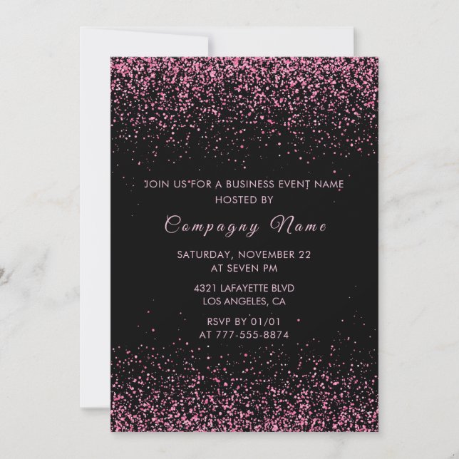 Black Business party invite Pink Glitter (Front)