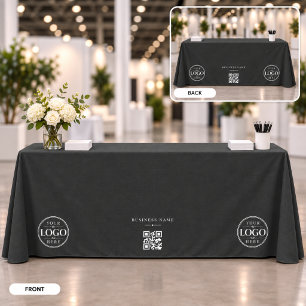 Black Business QR Code Logo Table Banner Tablecloth