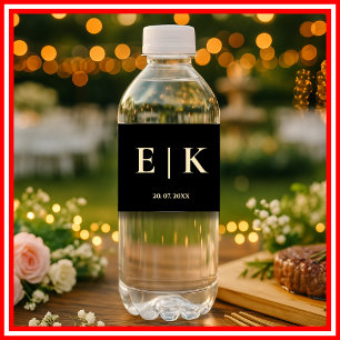 Black & Butter Yellow Monogram Wedding Water Bottle Label