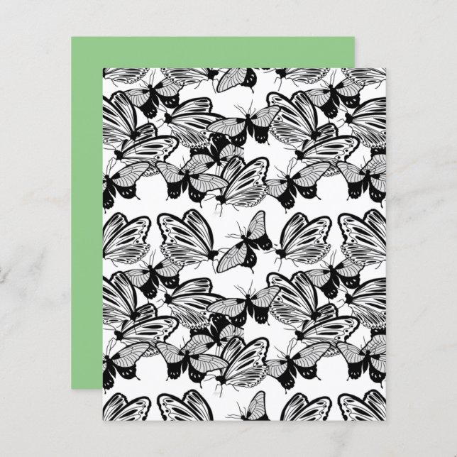 Black Butterflies White Scrapbook Paper (Front/Back)