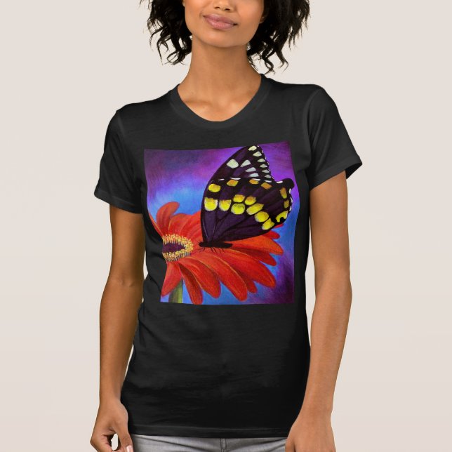 Black Butterfly Daisy Painting - Multi T-Shirt (Front)