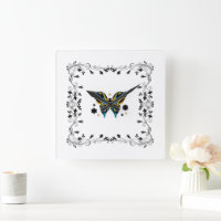 Black Butterfly Floral Art, Whimsical Fluttering