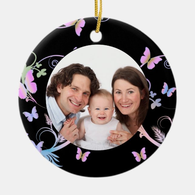 Black Butterfly Frame Ceramic Tree Decoration (Front)