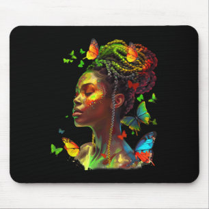 Black Butterfly Hair Black Natural Afro Girl Junet Mouse Pad