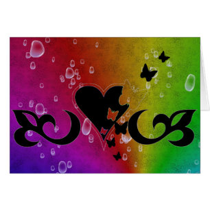 Black Butterfly Heart and Lily on Rainbow