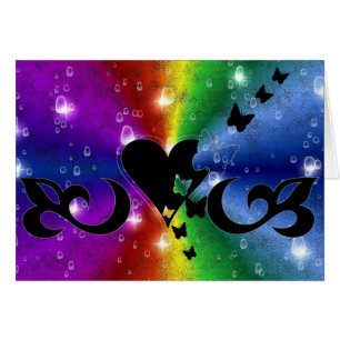 Black Butterfly Heart and Lily on Rainbow
