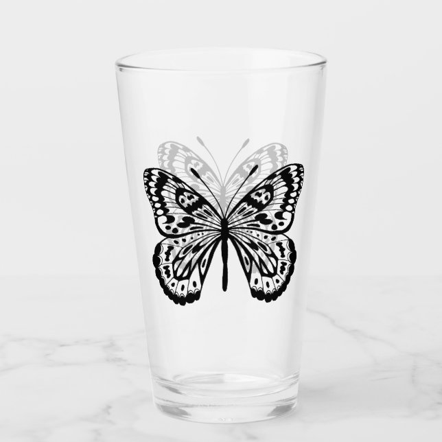 Black Butterfly Illustration Glass (Front)