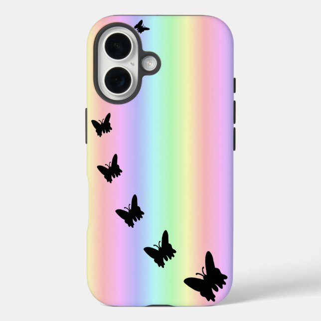 Black Butterfly on Pastell Rainbow Case-Mate iPhone Case (Back)