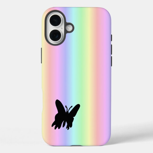 Black Butterfly on Pastell Rainbow Case-Mate iPhone Case (Back)