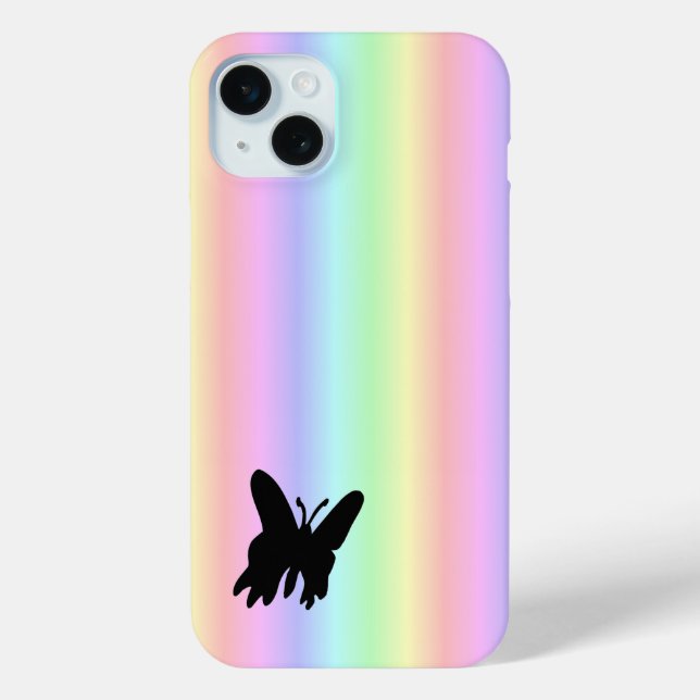 Black Butterfly on Pastell Rainbow Case-Mate iPhone Case (Back)