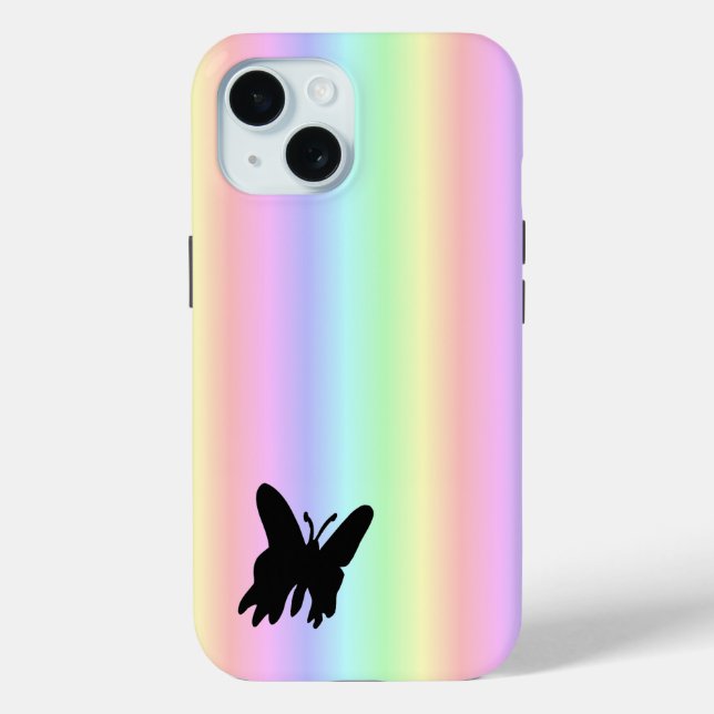 Black Butterfly on Pastell Rainbow Case-Mate iPhone Case (Back)
