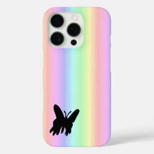 Black Butterfly on Pastell Rainbow iPhone 16 Pro Case