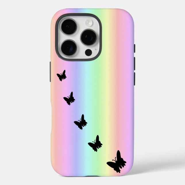 Black Butterfly on Pastell Rainbow Case-Mate iPhone Case (Back)