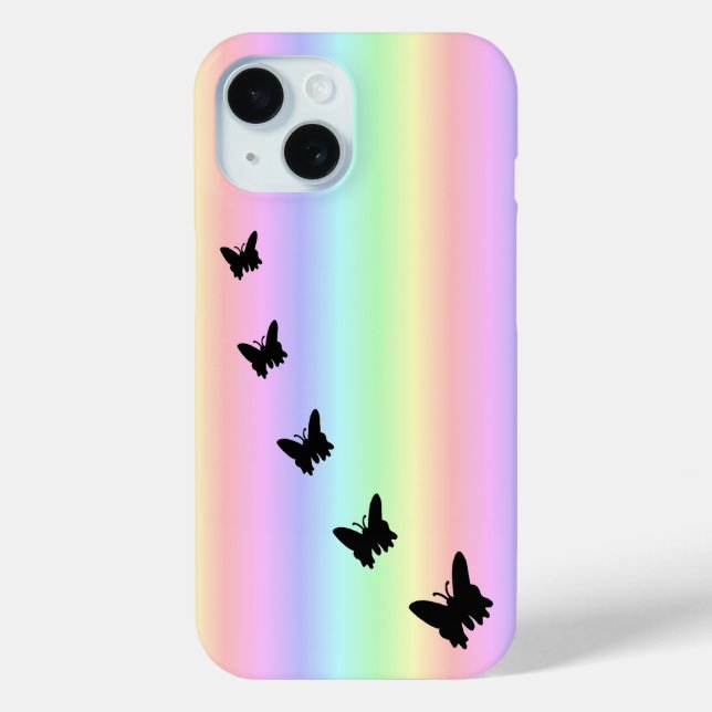 Black Butterfly on Pastell Rainbow Case-Mate iPhone Case (Back)