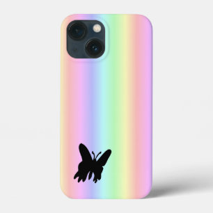 Black Butterfly on Pastell Rainbow iPhone 13 Mini Case
