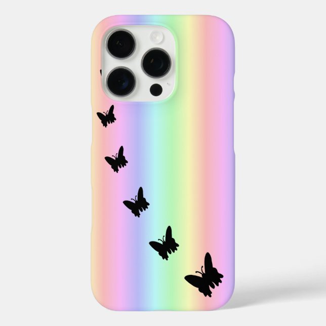 Black Butterfly on Pastell Rainbow Case-Mate iPhone Case (Back)
