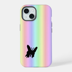 Black Butterfly on Pastell Rainbow iPhone 15 Case
