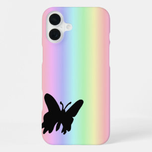 Black Butterfly on Pastell Rainbow iPhone Case