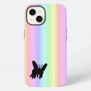 Black Butterfly on Pastell Rainbow iPhone 13 Case