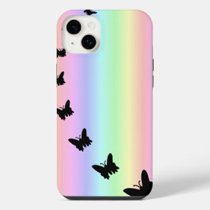 Black Butterfly on Pastell Rainbow iPhone 14 Plus Case
