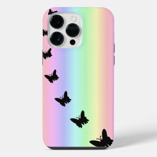 Black Butterfly on Pastell Rainbow iPhone 14 Pro Max Case