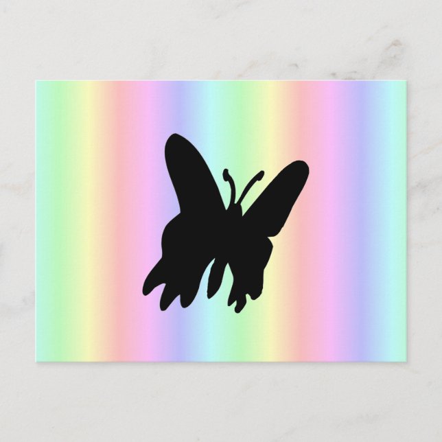 Black Butterfly on Pastell Rainbow Postcard (Front)