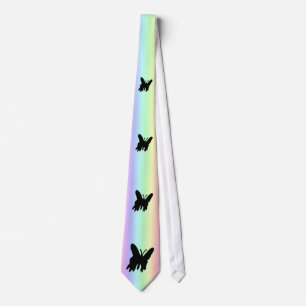 Black Butterfly on Pastell Rainbow Tie