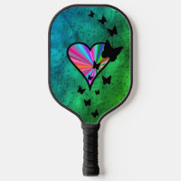 Black Butterfly on Rainbow Heart