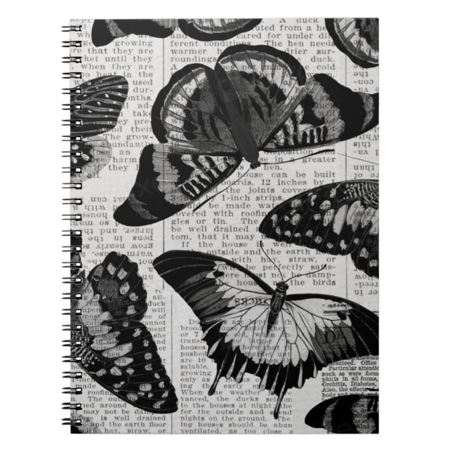 Black butterfly patterned background notebook (Front)