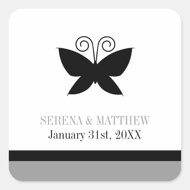 Black Butterfly Square Sticker (Front)